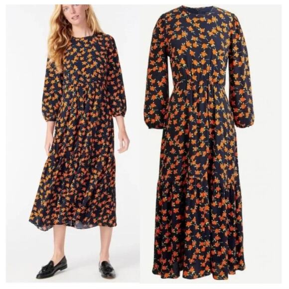 J. Crew Flowy Tiered Midi Dress in Poppy Fields Floral Print - Picture 1 of 7